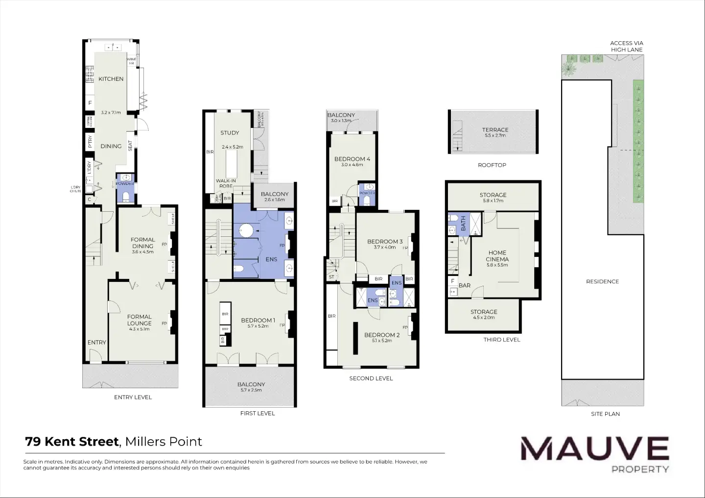 Multi-level 2D floor plan of a Millers Point terrace home